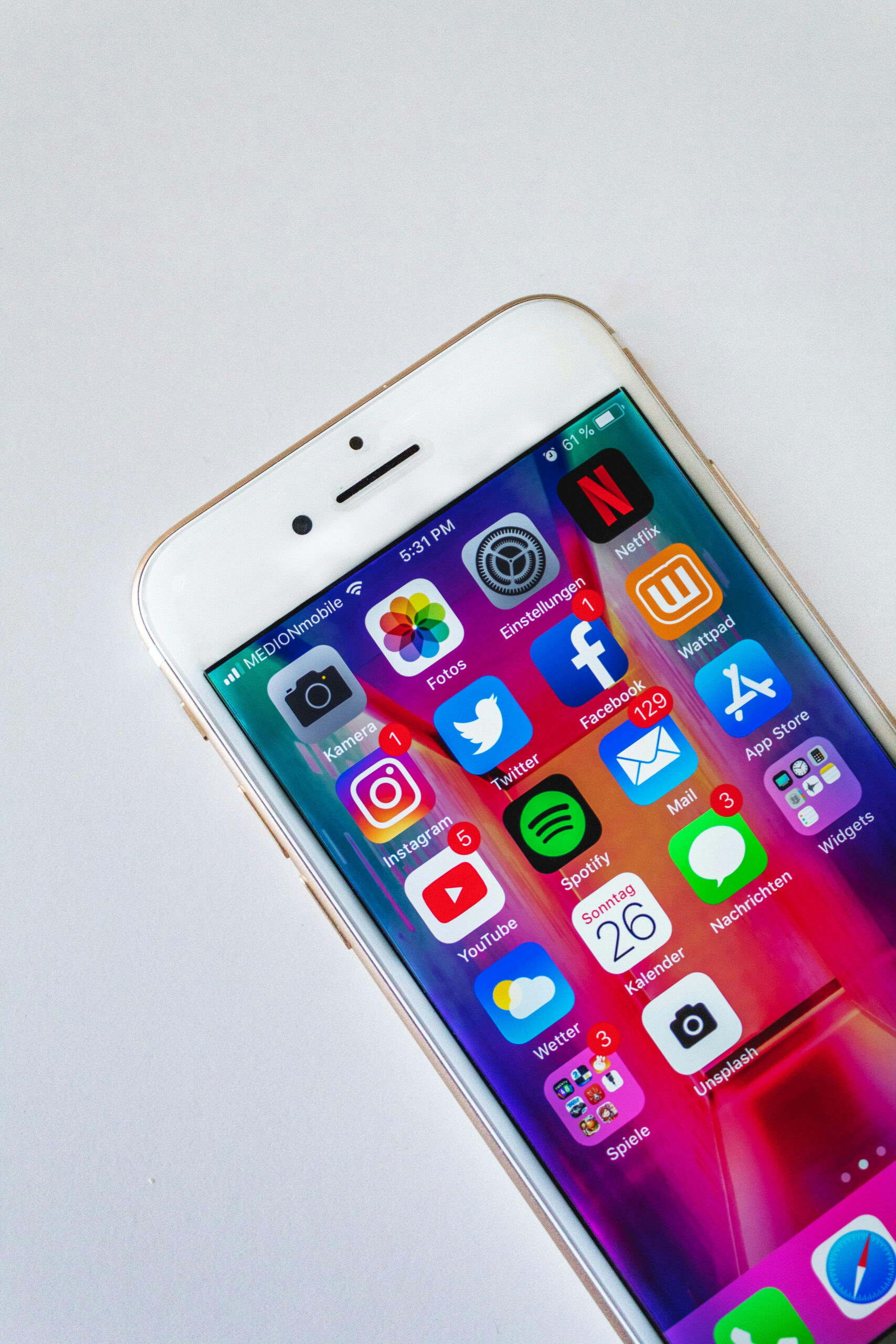 A smartphone screen with social media icons.